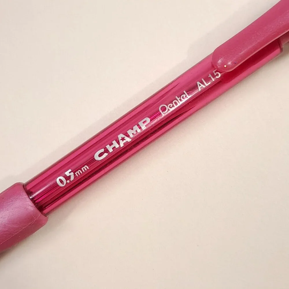 PENTEL CHAMP‎ AL15 MECHANICAL Pencil pink Transparent clear .5mm eraser Vintage